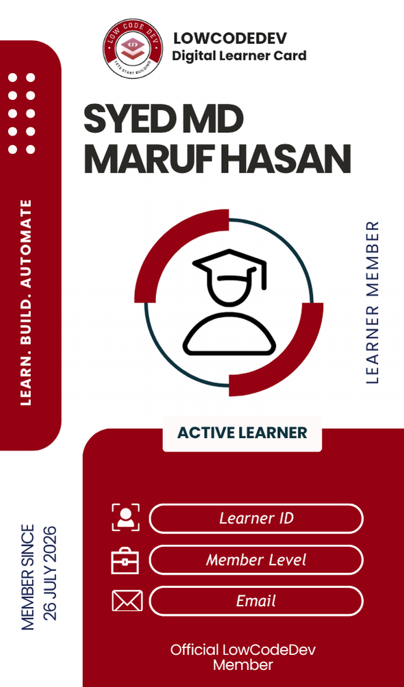 Front of the Official LowCodeDev Digital Learner Card