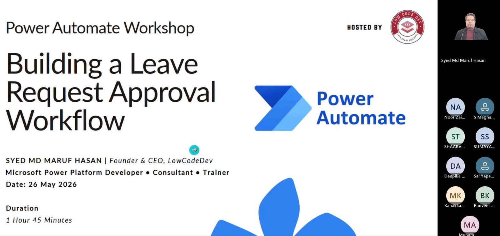 Power Automate Workshop opening slide