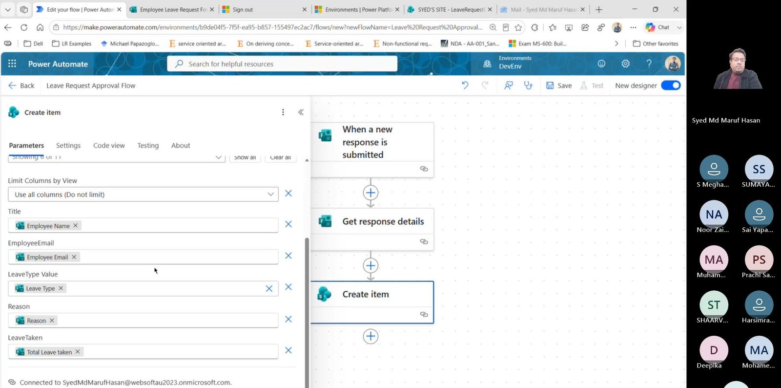 Creating SharePoint list item from form response